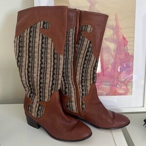 Leather and fabric/tapestry boots.Twiggy London size 8 1/2
